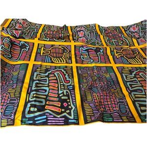 VTG Luna Mola Folk Art Fabric Printed Animal Panels Yardage 45x64  Craft Framing